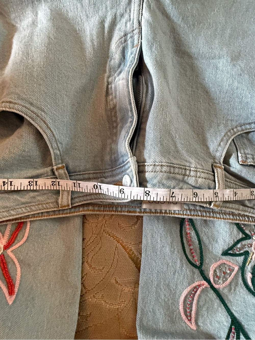 Anthropologie Pilcro Wash Embroidered Floral Wide-Leg Jeans - Light Blue - Picture 9 of 13